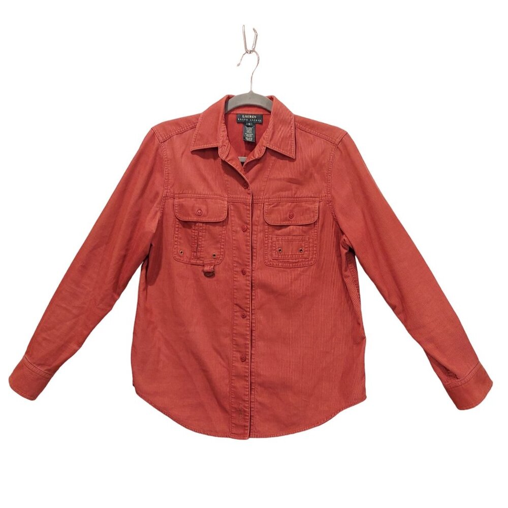 Lauren Ralp Lauren corduroy blouse Womens S cotton dusky rose pockets grommets